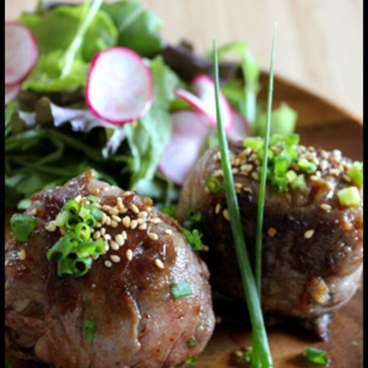 飛騨牛で野菜たっぷりビビンバの肉巻きおにぎり